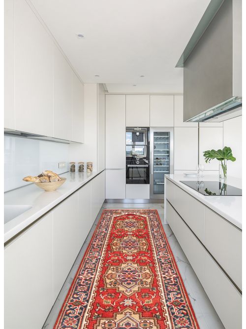 Indian Serapi Heritage Hand-knotted Wool Runner Rug, 76 x 361 cm