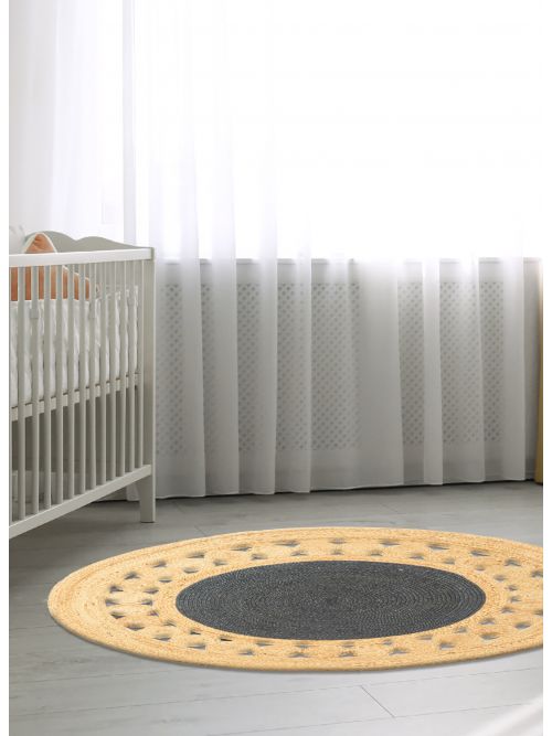 Indian Palas Denizli 3'10" x 3'10" Braided Weave Jute Rug 