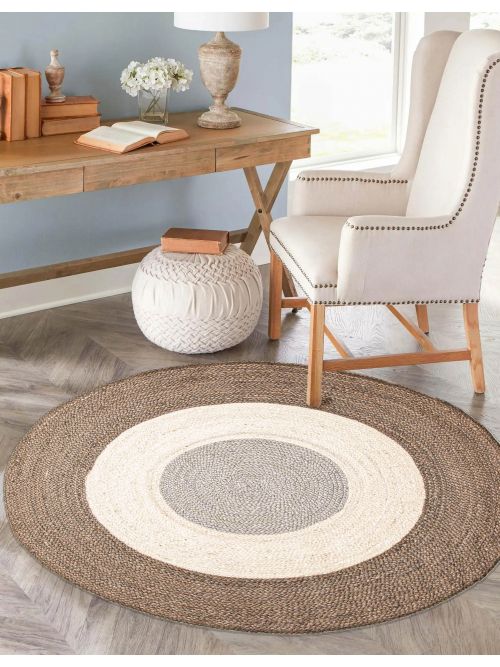 Tapis palas denizli 3'11" x 3'11" en jute filée à la main