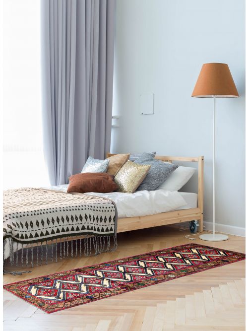 Persian Style 2'4" x 9'1" Hand-knotted Wool Runner Rug 