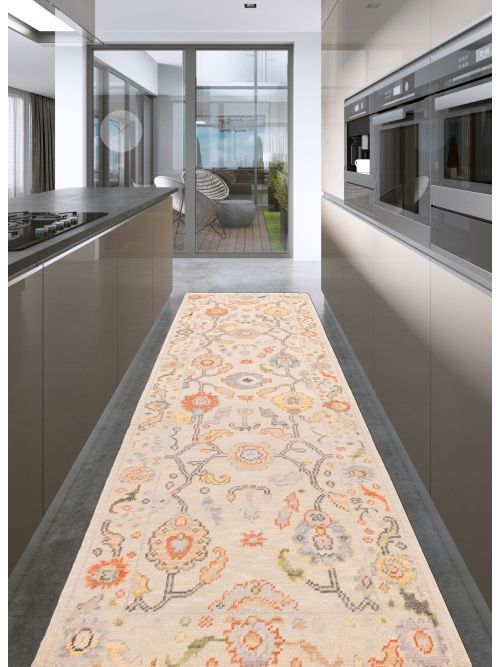 Indian Modern Oushak Hand-knotted Wool Runner Rug, 76 x 244 cm