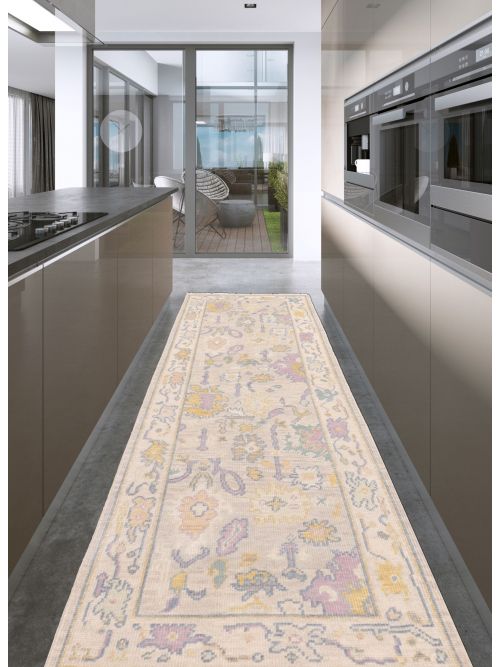 Indian Modern Oushak Hand-knotted Wool Runner Rug, 79 x 244 cm