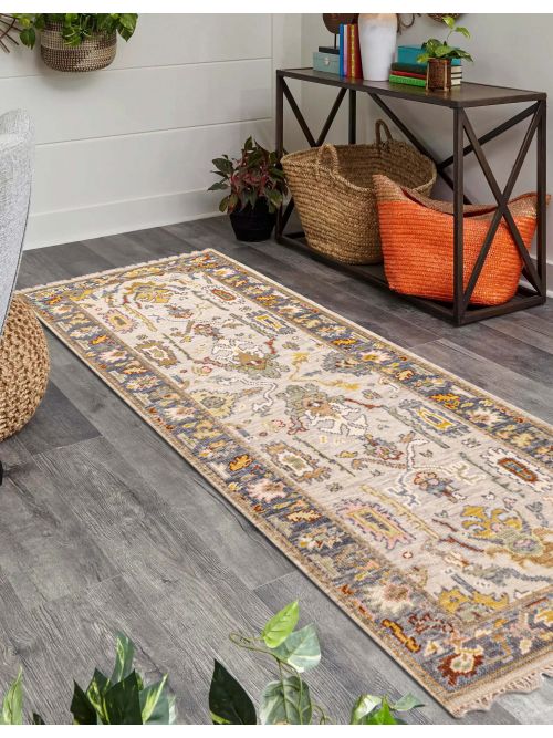 Indian Modern Oushak Hand-knotted Wool Runner Rug, 81 x 241 cm