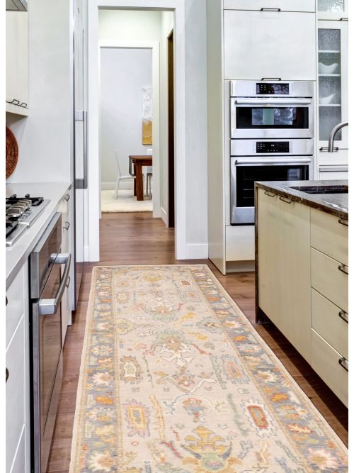 Indian Modern Oushak Hand-knotted Wool Runner Rug, 79 x 246 cm