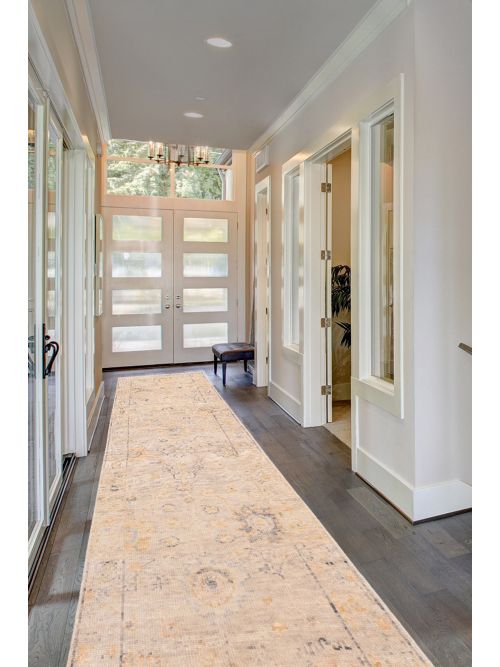 Indian Modern Oushak Hand-knotted Wool Runner Rug, 74 x 251 cm