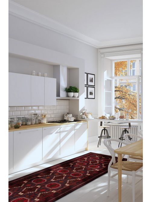 Afghan Teimani 3'5" x 9'1" Hand-knotted Wool Runner Rug 