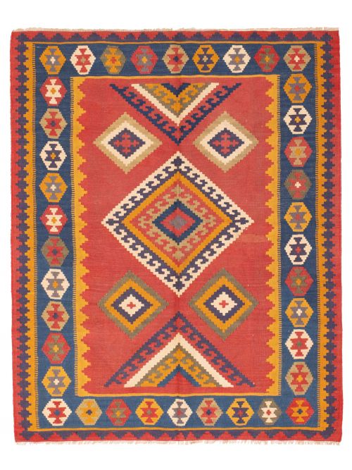 Turkish Kashkoli 5'1" x 6'3" Flat-Weave Wool Kilim 