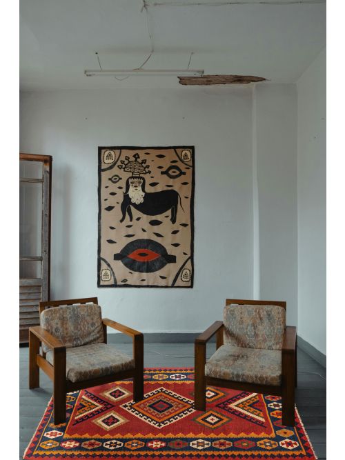 Turkish Kashkoli 5'1" x 6'3" Flat-Weave Wool Kilim 