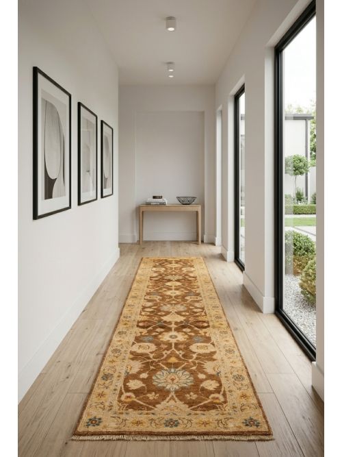 Pakistani Peshawar Oushak Hand-knotted Wool Runner Rug, 79 x 361 cm