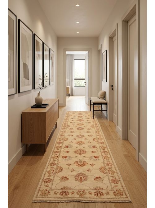 Pakistani Peshawar Oushak Hand-knotted Wool Runner Rug, 76 x 305 cm