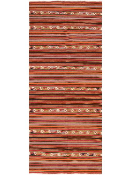 Turkish Boho 4'10" x 11'7" Flat-Weave Wool Kilim 