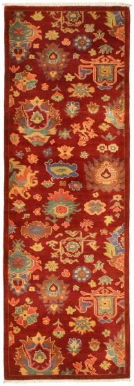 Casual  Transitional Red Runner rug 8-ft-runner Pakistani Hand-knotted 341529