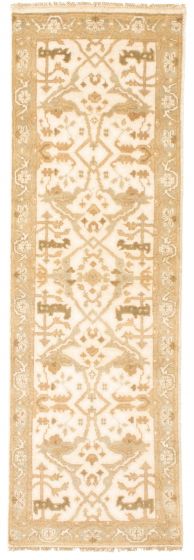 Bordered  Traditional Ivory Runner rug 8-ft-runner Indian Hand-knotted 345322
