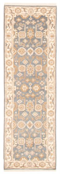 Bordered  Traditional Grey Runner rug 8-ft-runner Indian Hand-knotted 362173