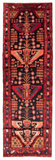 Bordered  Traditional Black Runner rug 16-ft-runner Persian Hand-knotted 366132