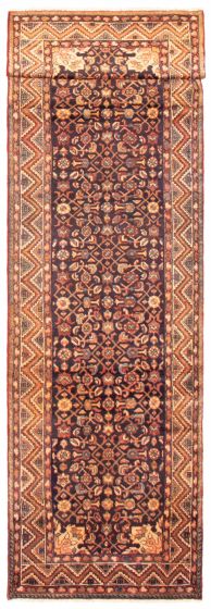 Bordered  Traditional Blue Runner rug 14-ft-runner Persian Hand-knotted 366152