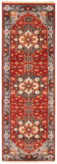 Bordered  Traditional Red Runner rug 8-ft-runner Indian Hand-knotted 369923