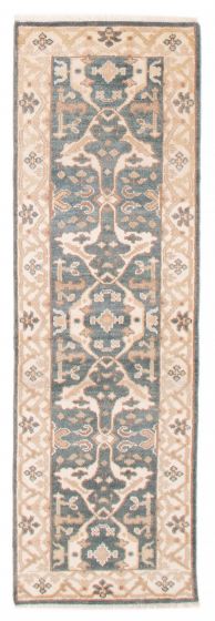Bordered  Transitional Grey Runner rug 8-ft-runner Indian Hand-knotted 387119