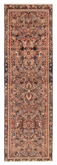 Bordered  Vintage Brown Runner rug 9-ft-runner Turkish Hand-knotted 390779