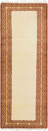 Bordered  Traditional Ivory Runner rug 8-ft-runner Turkish Hand-knotted 293526