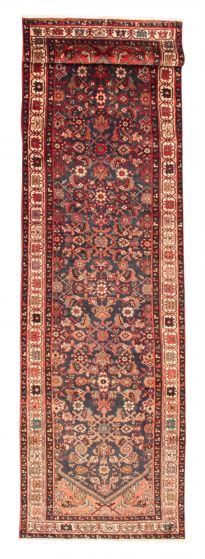 Bordered  Tribal Blue Runner rug 14-ft-runner Persian Hand-knotted 352493