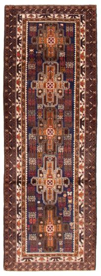Bordered  Tribal Blue Runner rug 9-ft-runner Afghan Hand-knotted 358158