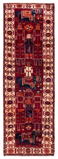 Bordered  Tribal Red Runner rug 13-ft-runner Turkish Hand-knotted 389589