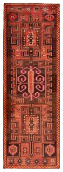 Bordered  Tribal Brown Runner rug 10-ft-runner Turkish Hand-knotted 389673