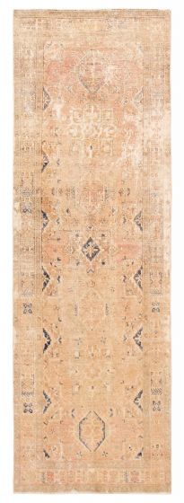 Vintage Brown Runner rug 14-ft-runner Turkish Hand-knotted 391079