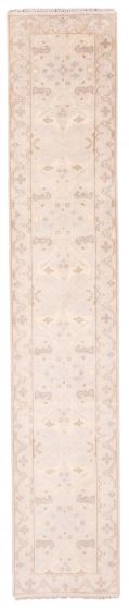 Bordered  Traditional Grey Runner rug 14-ft-runner Indian Hand-knotted 377281