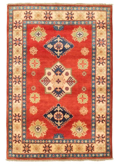 Bordered  Tribal Red Area rug 3x5 Afghan Hand-knotted 329426