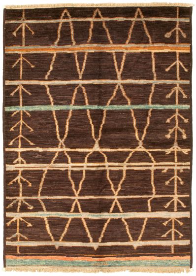 Moroccan  Transitional Brown Area rug 5x8 Indian Hand-knotted 338152
