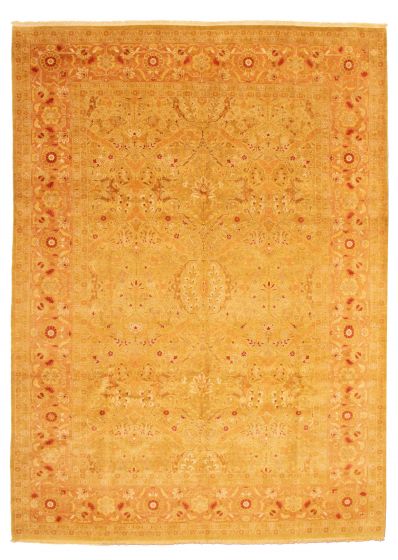 Bordered  Traditional Green Area rug 10x14 Pakistani Hand-knotted 338277