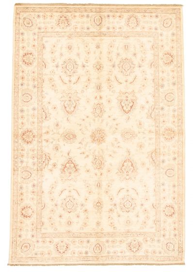 Bordered  Traditional Ivory Area rug 5x8 Afghan Hand-knotted 346481