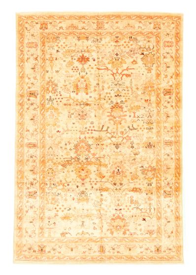 Bordered  Traditional Ivory Area rug 5x8 Turkish Hand-knotted 347636