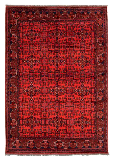 Bordered  Traditional Red Area rug Unique Afghan Hand-knotted 347999