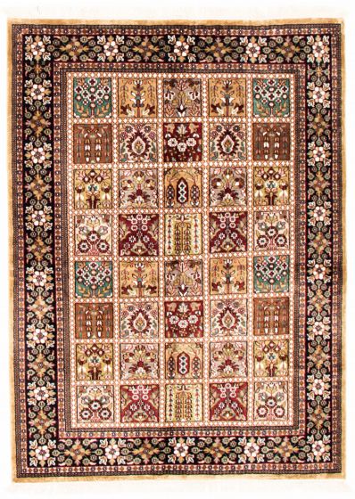 Bordered  Traditional Green Area rug 4x6 Indian Hand-knotted 348730