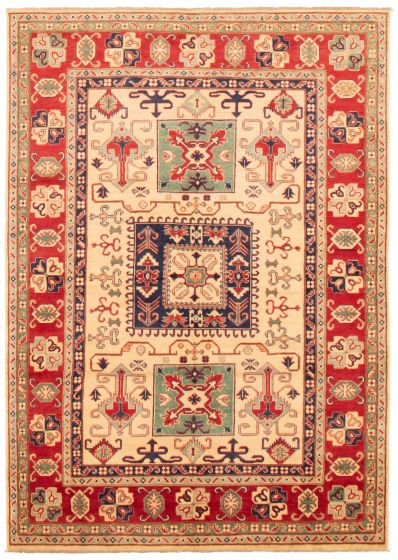 Bordered  Traditional Ivory Area rug 5x8 Afghan Hand-knotted 363485