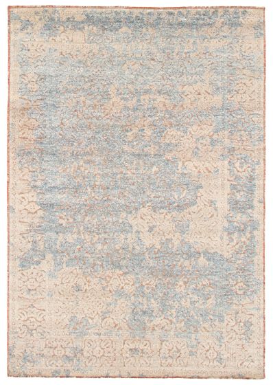Carved  Contemporary Blue Area rug 5x8 Indian Hand-knotted 364806