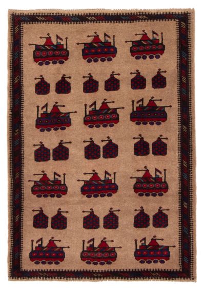 Bordered  Tribal Ivory Area rug 3x5 Afghan Hand-knotted 372878
