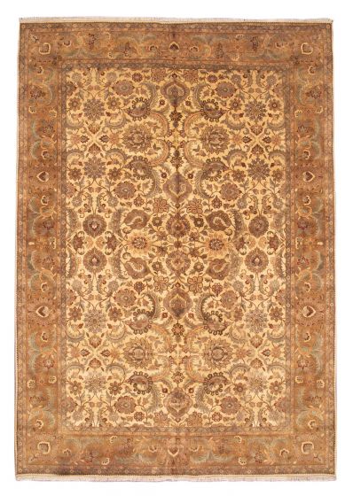 Bordered  Traditional Ivory Area rug Oversize Indian Hand-knotted 380721