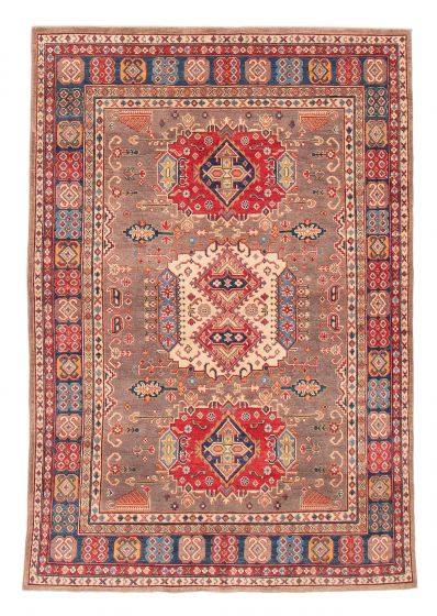 Bordered  Geometric Ivory Area rug 5x8 Afghan Hand-knotted 382036