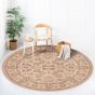 Bordered  Traditional Ivory Area rug Round Pakistani Hand-knotted 375097