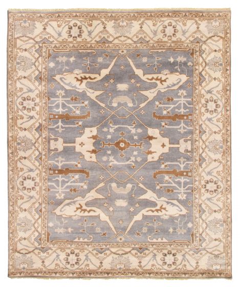 Bordered  Traditional Blue Area rug 6x9 Indian Hand-knotted 344805