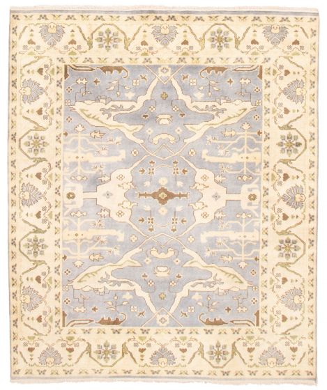 Bordered  Traditional Blue Area rug 6x9 Indian Hand-knotted 370594