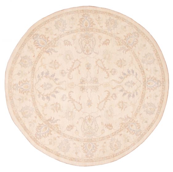 Bordered  Traditional Ivory Area rug Round Pakistani Hand-knotted 374602