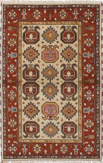 Bohemian  Geometric Ivory Area rug 3x5 Indian Hand-knotted 241417