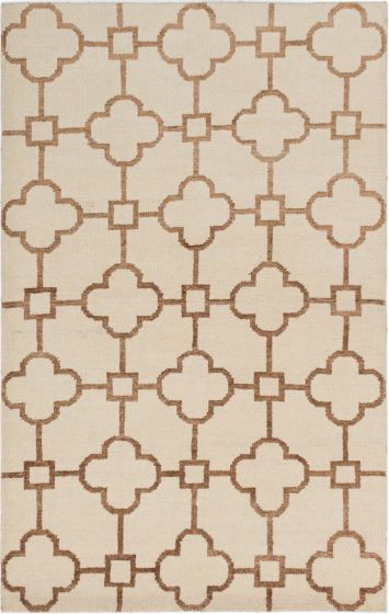 Transitional Ivory Area rug 5x8 Indian Hand-knotted 241476