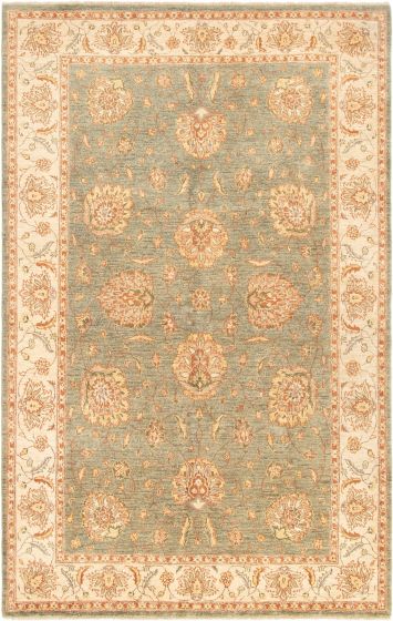 Bordered  Traditional Green Area rug 6x9 Indian Hand-knotted 294257