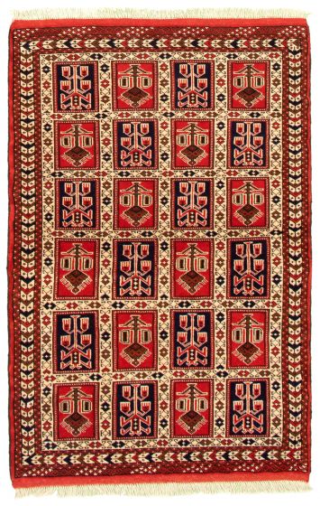 Bordered  Tribal Red Area rug 3x5 Turkmenistan Hand-knotted 332679